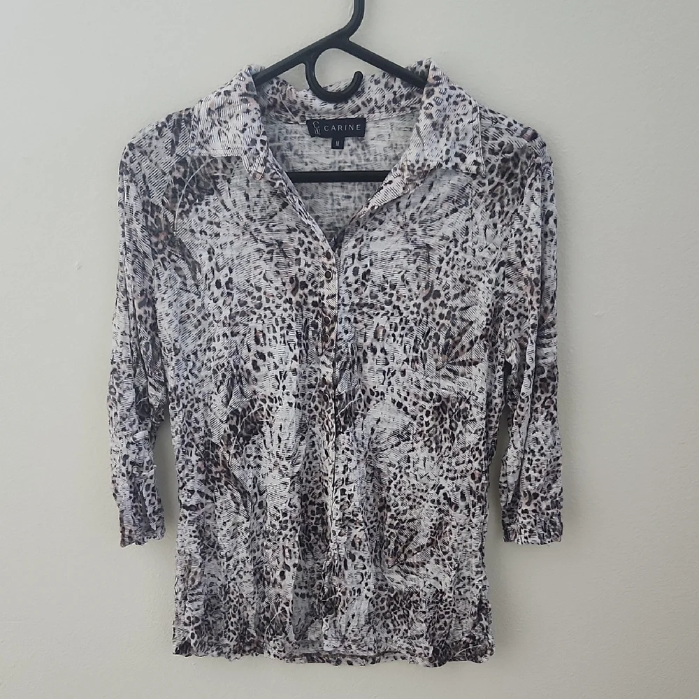 Carine Women's Leopard Print Button Down Top - Picture 1 of 7